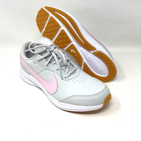 💖MEGA SALE💖Nike Varsity Leather (GS) Grey Leather Pink Foam CN9146 006 Women - Picture 2 of 10